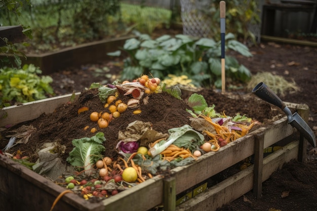 Scarti di verdura e frutta compostati per l'uso nei giardini