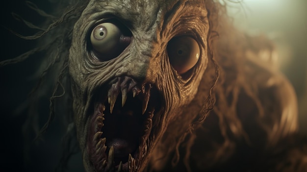 Scary Face With Teeth Unreal Engine 5 Stills cinematografici in beige scuro e ambra chiaro