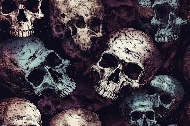 Scary skulls illustrazione di sfondo in stile vintage