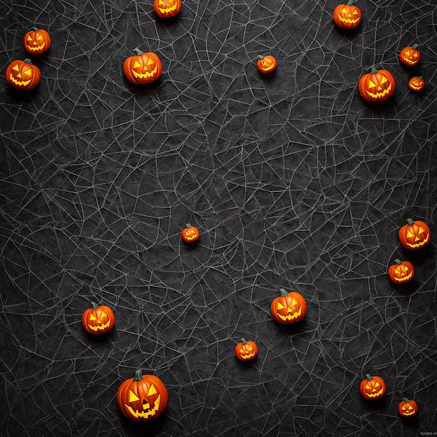 Scary zucche giacciono su uno sfondo nero con ragnatele Halloween zucche e fantasmi generati AI