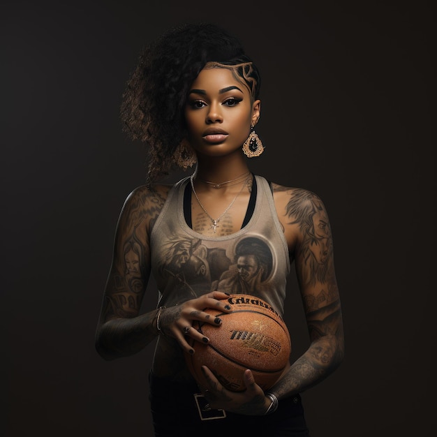 Scatenare l'aura irresistibile La bella e audace ragazza cattiva afroamericana adornata di tatuaggi