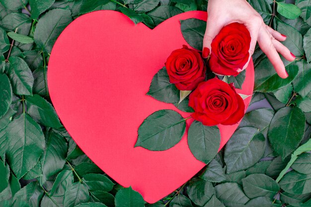 Scatola a forma di cuore rosso decorato con una rosa rossa