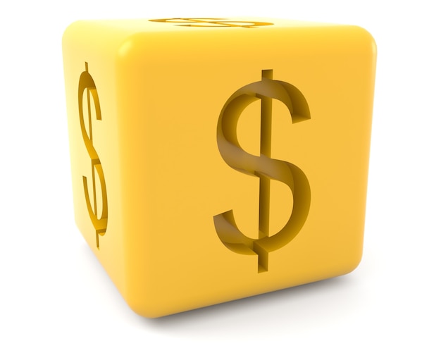 Scatola con segno di dollaro isolato su sfondo bianco