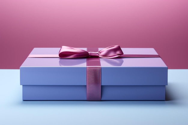 scatola da regalo blu su sfondo rosa