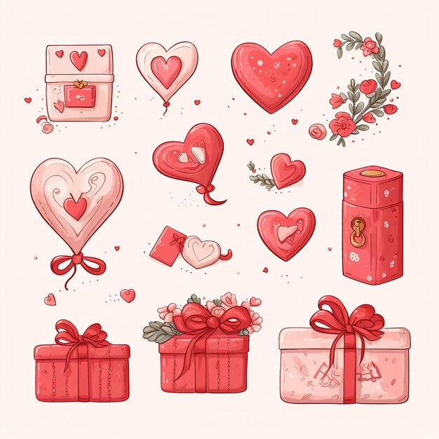 Scatola degli innamorati Decorazione carina Clip Art di San Valentino con lettere