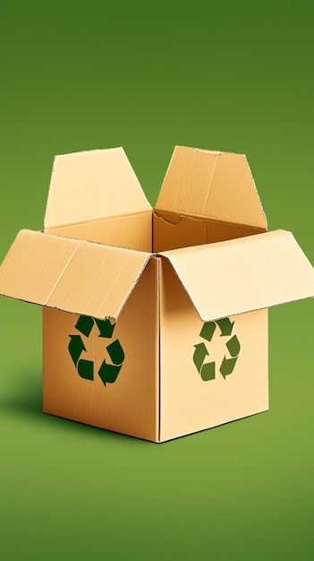 Scatola di cartone con emblema di riciclaggio su sfondo verde carta da parati mobile verticale sostenibile