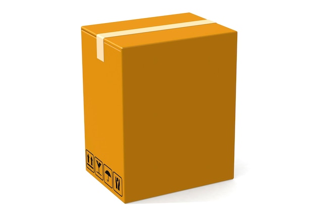 Scatola di cartone di carta gialla isolata