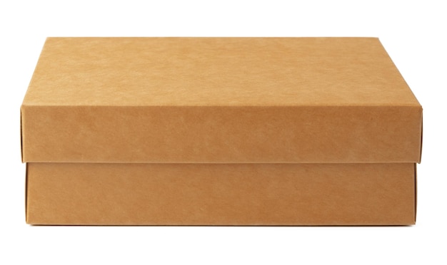 Scatola di cartone marrone isolata su sfondo bianco