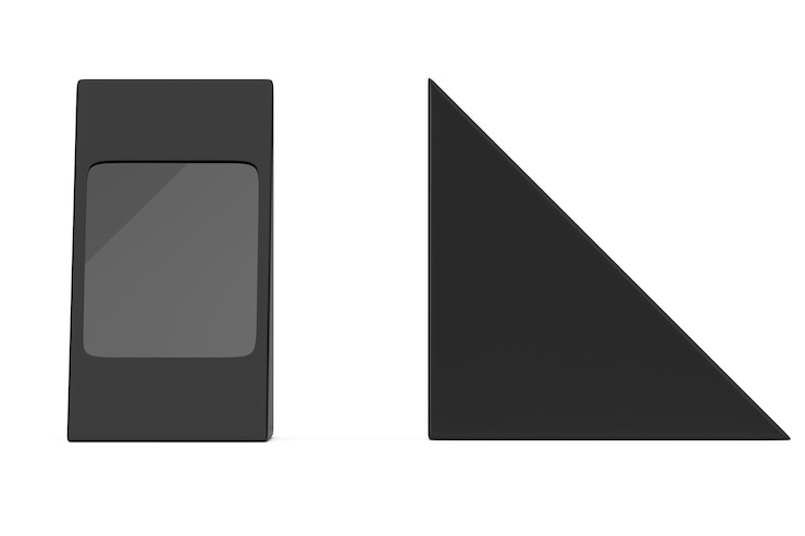 Foto scatola di cartone nera a triangolo per cibo, regali o altri prodotti con spazio vuoto per il tuo design su sfondo bianco. rendering 3d