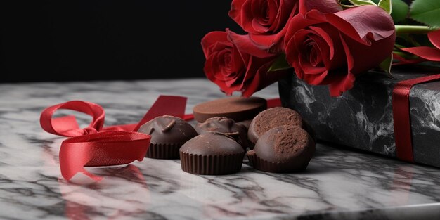 Scatola di cioccolatini rosa rossa su sfondo scuro Scatola di cioccolatini a forma di cuore in involucri su legno