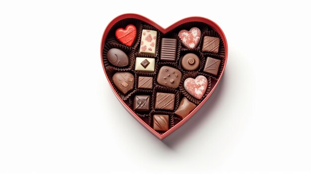 Scatola di cioccolato isolata su sfondo bianco per il giorno di San Valentino