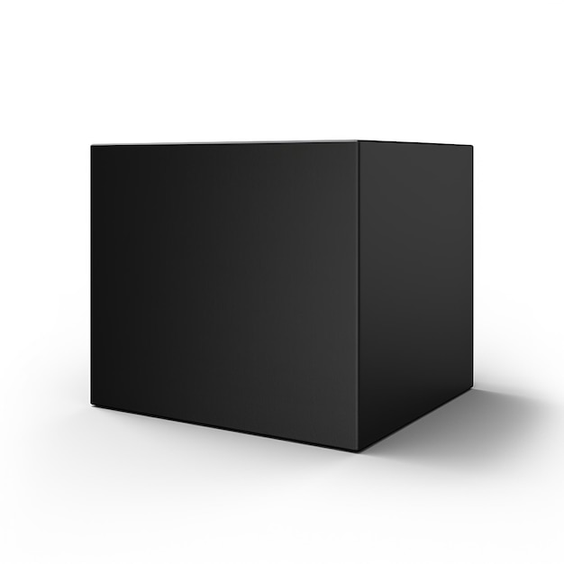Scatola di imballaggio nera realistica sullo sfondo bianco isolato