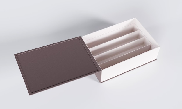 Scatola di immagazzinaggio di cartone isolata su sfondo bianco. Rappresentazione 3D
