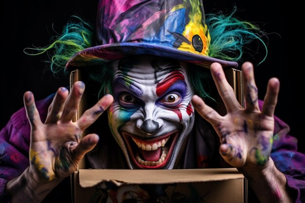 Scatola pazza con cappello da joker per il giorno degli sciocchi