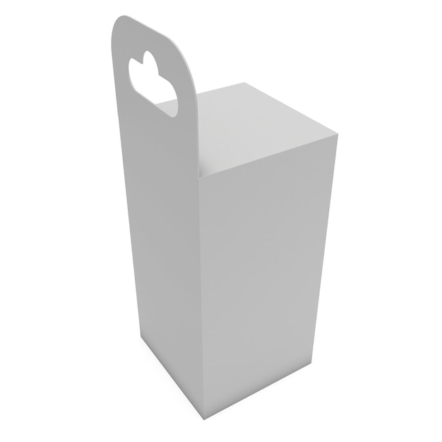 Scatola per appendere in carta bianca Contenitore per imballaggio con foro per appendere Modello mock up 3d rendering isolato
