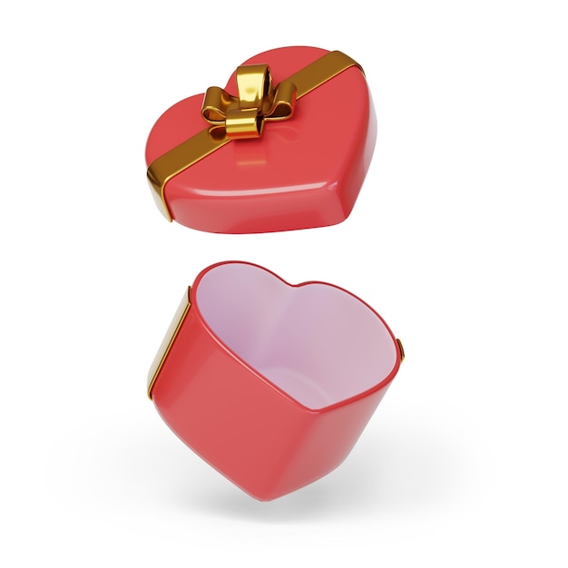 Scatola regalo a forma di cuore rossa isolata su sfondo bianco Illustrazione 3d