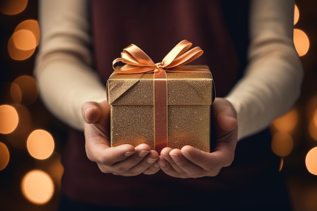 Scatola regalo a mano foto ritratto a metà luce chiara primo piano alla scatola regalo nessun spazio per la copia facciale4