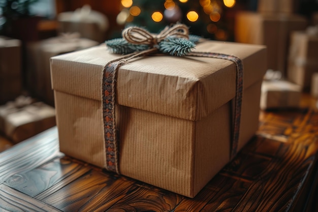 Scatola regalo avvolta accanto all'albero di Natale