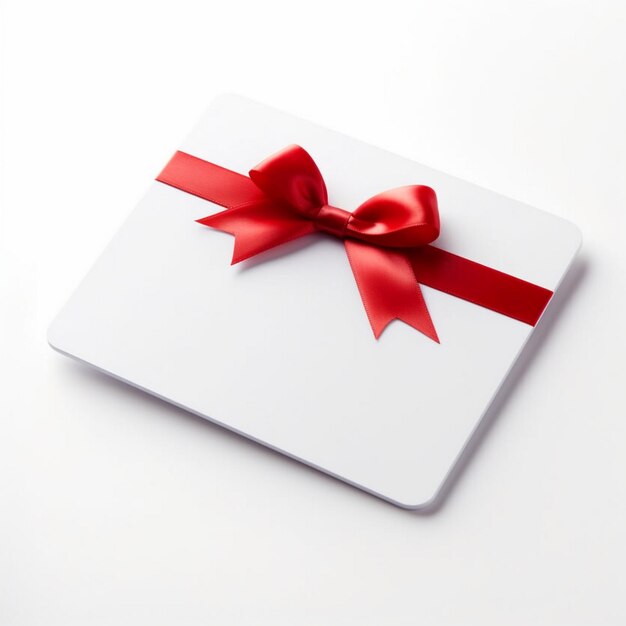 Scatola regalo bianca con arco a nastro rosso isolato su bianco