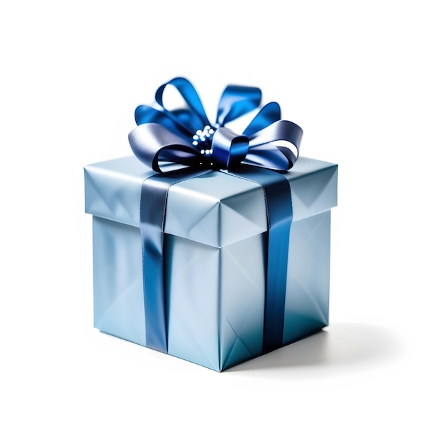 Scatola regalo blu adornata con un fiocco a nastro