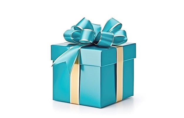 Scatola regalo blu isolata su sfondo bianco