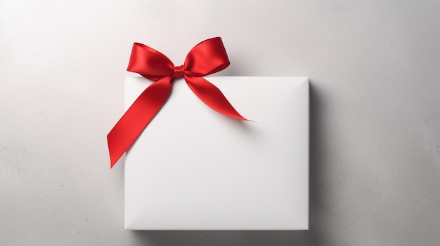 Scatola regalo decorativa con fiocco rosso e lungo nastro testo di Happy Womens Day Top view