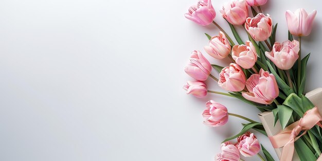 Scatola regalo e bouquet di fiori su sfondo bianco AI generativa