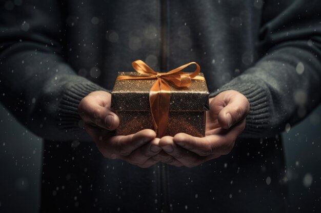 scatola regalo in mano maschile auguri di vacanza nuovo anno natale nuovo anno Natale