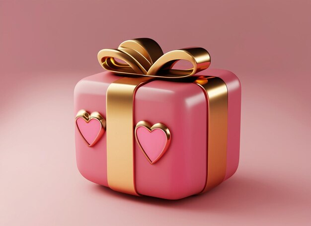 scatola regalo rosa e oro con l'icona del cuore d'amore rendering 3D