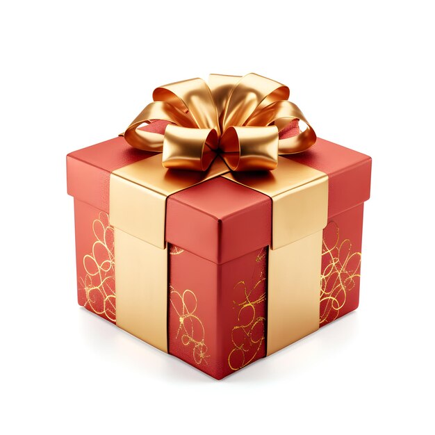 scatola regalo rossa isolata con un nastro a fiocco d'oro vacanza festiva Natale Buon anno nuovo