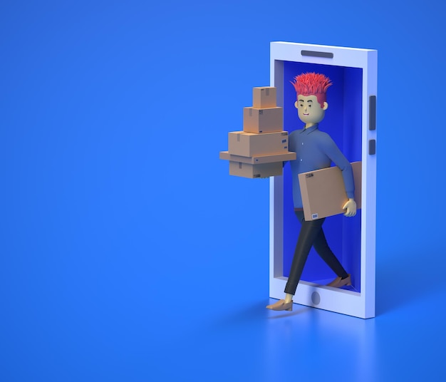 scatole di concetto di shopping online e pacchi della spesa con rendering 3D di Smartphone