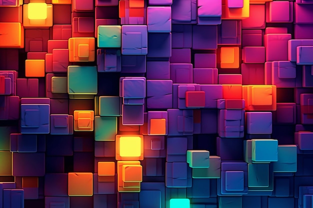scatole luminose colorate impilate su uno sfondo viola