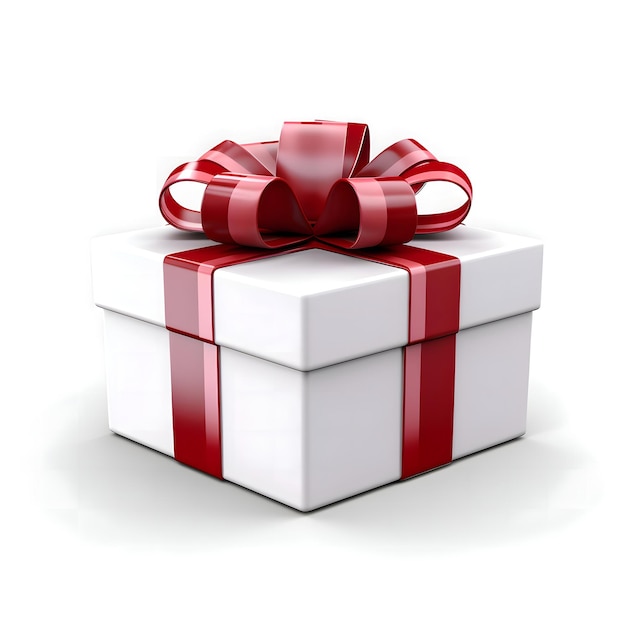 Scatole regalo bianche 3d con nastro rosso con sfondo bianco