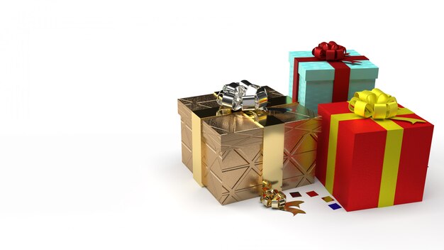 Scatole regalo colorate di Natale o compleanno con nastri