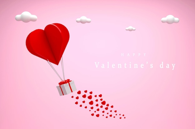 Scatole regalo con palloncino a cuore che galleggia nel cielo Buon San Valentino banner stile arte carta