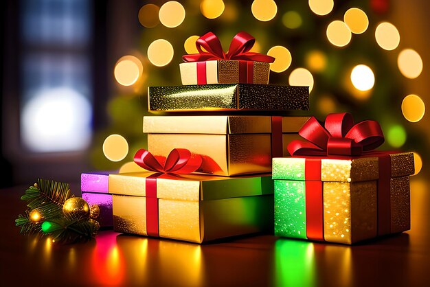 Scatole regalo di Natale multicolori colorate Buon Natale e felice anno nuovo Contenuti generati dall'intelligenza artificiale