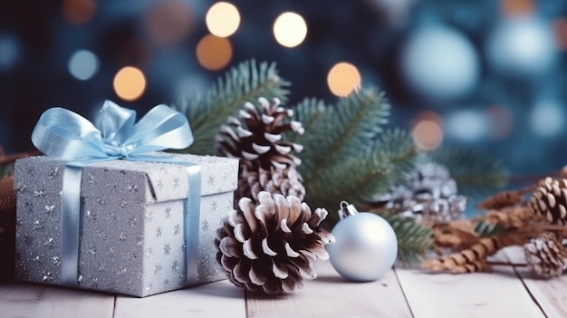 Scatole regalo di Natale su un tavolo di legno pronte per una gioiosa celebrazione natalizia Buon Natale e felice anno nuovo 2024 festa comeliness