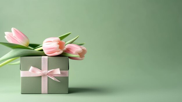 Scatole regalo e fiori su sfondo colorato generativo AI