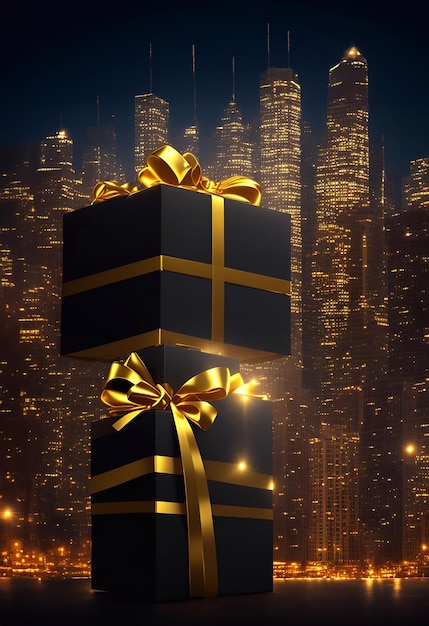 scatole regalo in città Black Friday luce del giorno cinematografica generativa ai illustrazione