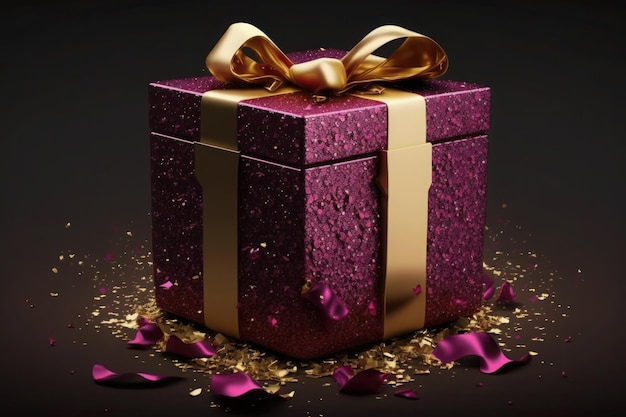 scatole regalo Magenta scatola regalo viola con nastro d'oro e arco celebrazione di compleanno concetto ai generativo