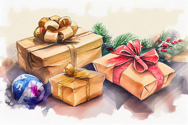 Scatole regalo natalizie decorate con pizzi e stelle regalo per le vacanze stile di vita Generative Ai