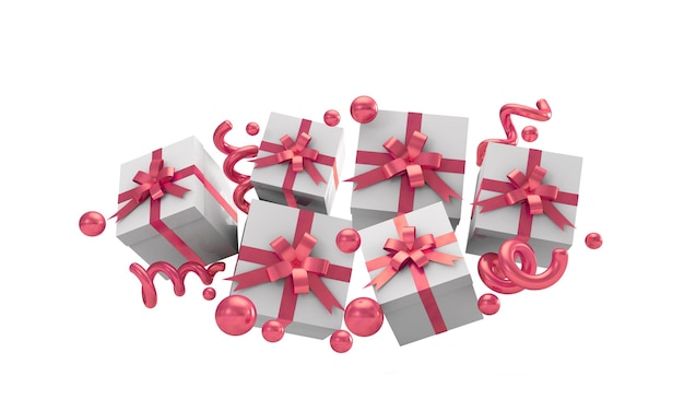 Scatole regalo per feste stagionali con decorazioni rosa Rendering 3D