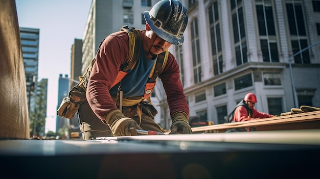 Scatti d'azione di operai edili ripresi per strada L'IA generativa