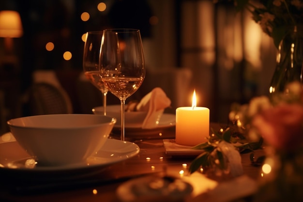 Scatti ravvicinati di una cena romantica a lume di candela con 00076 02
