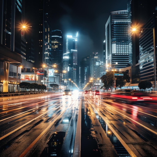 scatto a lunga esposizione di una strada trafficata della città di notte