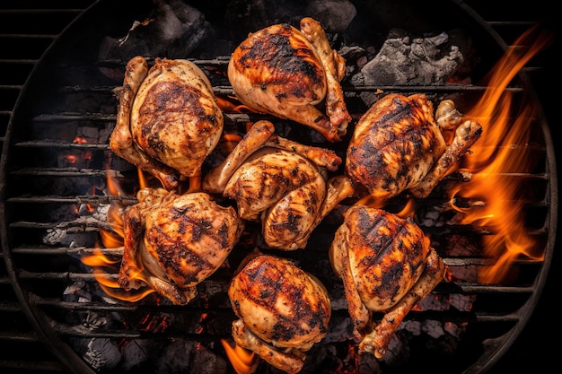 Scatto dall'alto alla griglia con alcuni deliziosi pezzi di pollo alla griglia