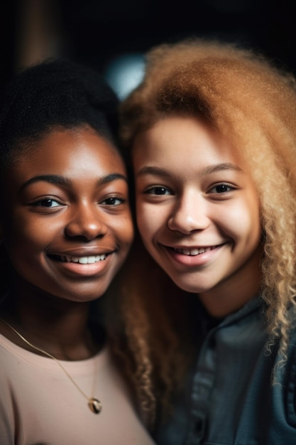 Scatto di due deliziose giovani studentesse che sorridono alla telecamera