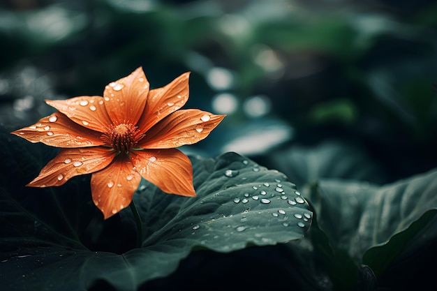 Scatto di fiore rosso con foglie verdi