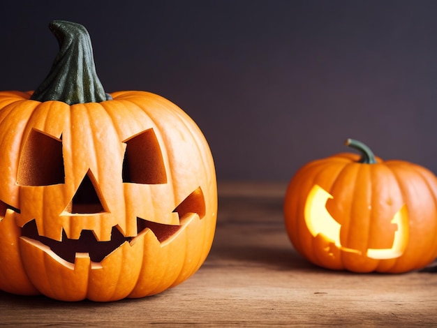 scatto di focalizzazione della zucca spaventosa di Halloween su uno sfondo sfocato accogliente