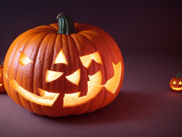 scatto di focalizzazione della zucca spaventosa di Halloween su uno sfondo sfocato accogliente